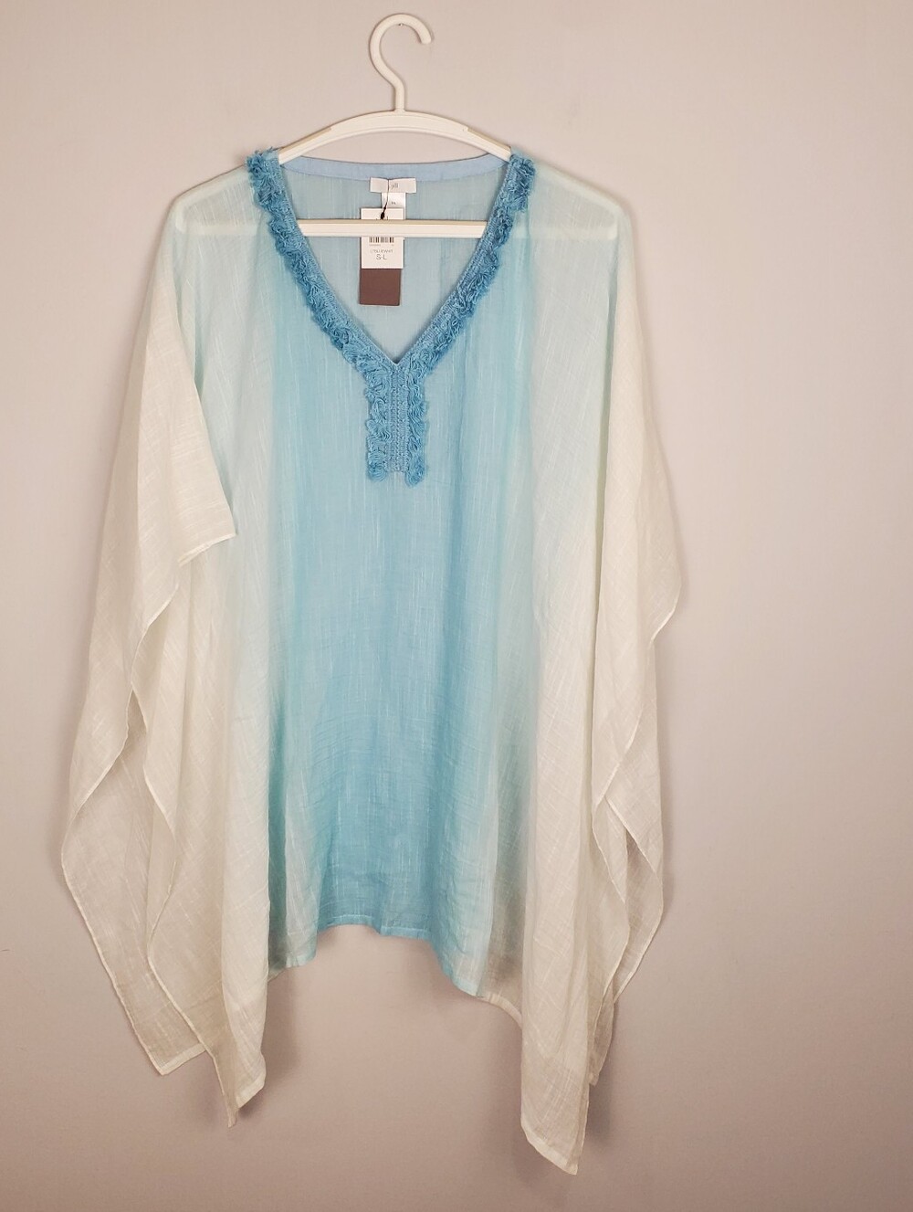 J. Jill Women Top Poncho Size S/L White Blue Thin Cotton NWT